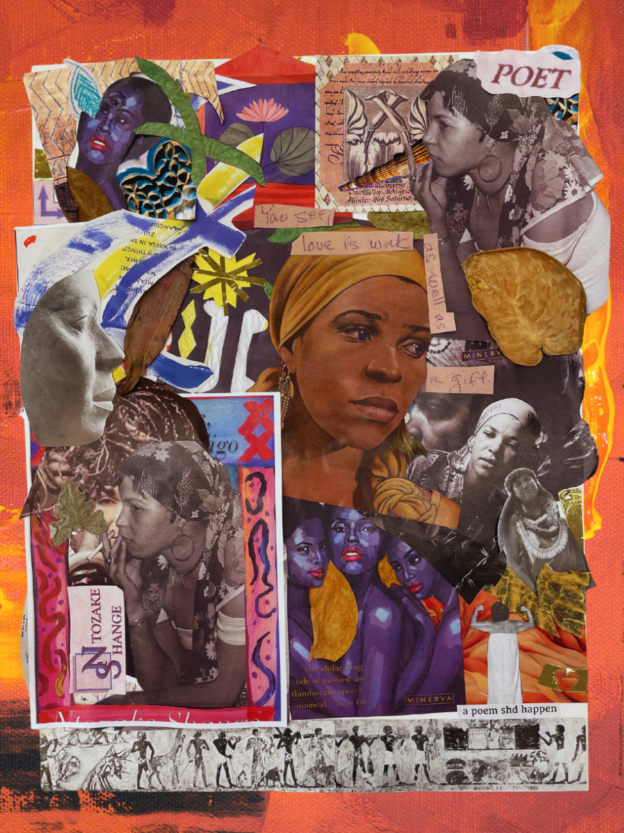 Scan of collage dedicated to Ntozake Shange, created during DHC 2021 Open House