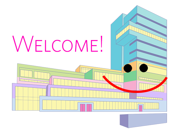 The Milstein Center, rendered in bright and pastel colors, smiles and says "Welcome" to all the new students