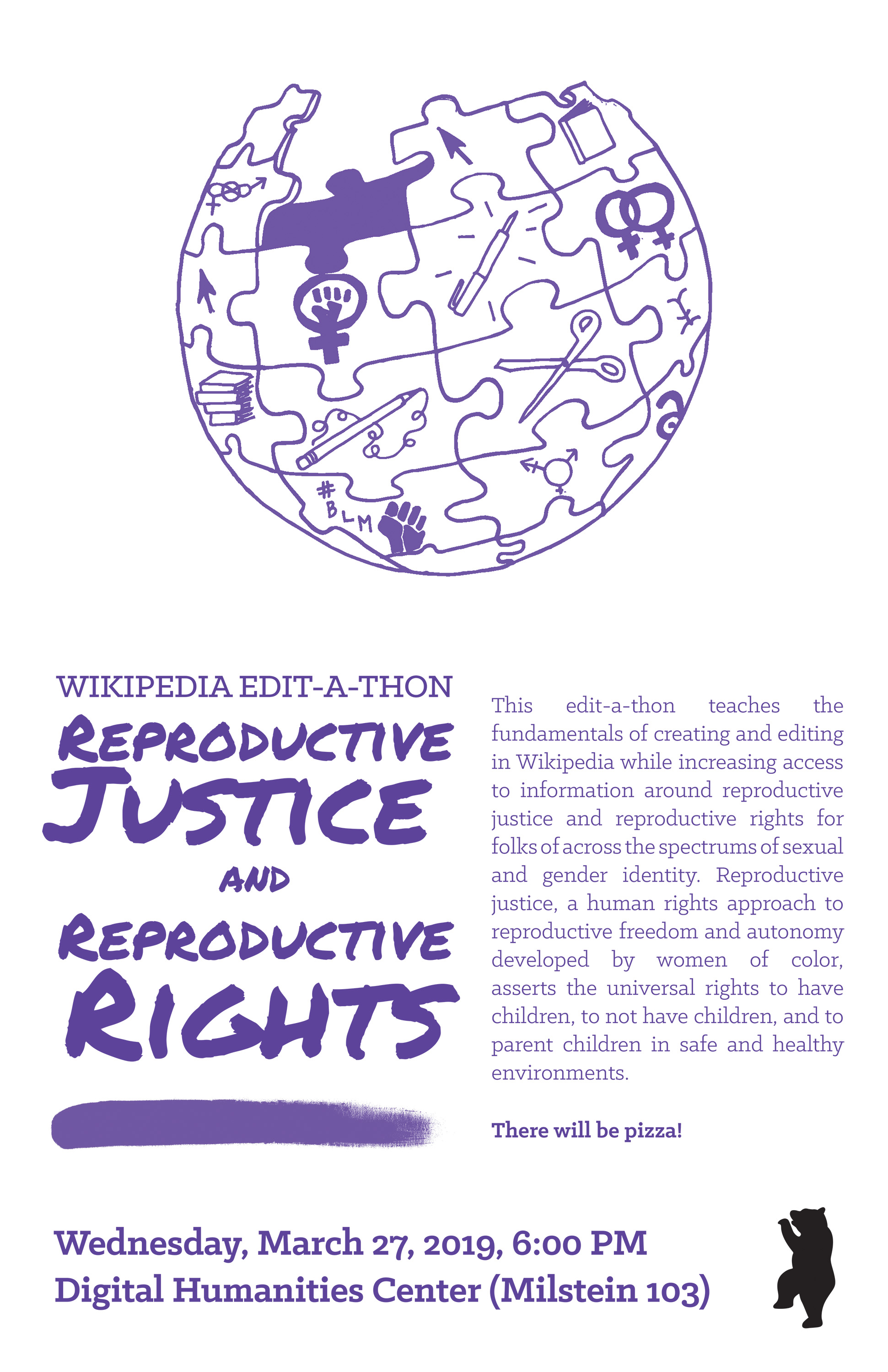Wikipedia logo redrawn so there are feminist symbols on the puzzle pieces. Illustration by Suze Myers '16