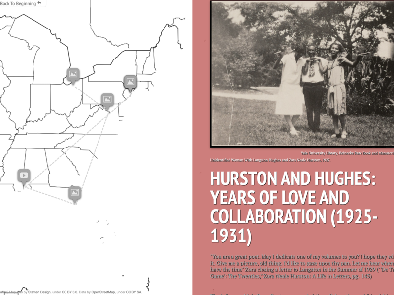Storymap made by Audrey Fouts titled Hurston and Hughes: Years of Love and Collaboration (1925-1931)