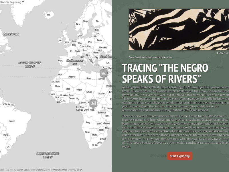 Storymap made by Mira Kittner titled Tracing “The Negro Speaks of Rivers”