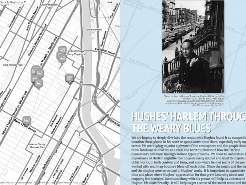 Storymap made by J Madden, Siri Gannholm, Flosha Diliena titled Hughes’ Harlem Through The Weary Blues