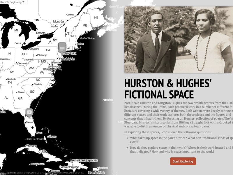 Storymap made by Annie Zavitz titled Hurston and Hughes’ Fictional Space